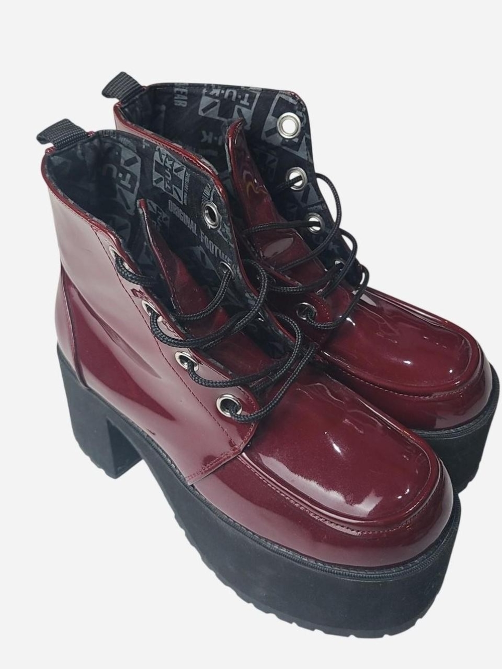 tuk Patent Platform Ankle Boots in Wine